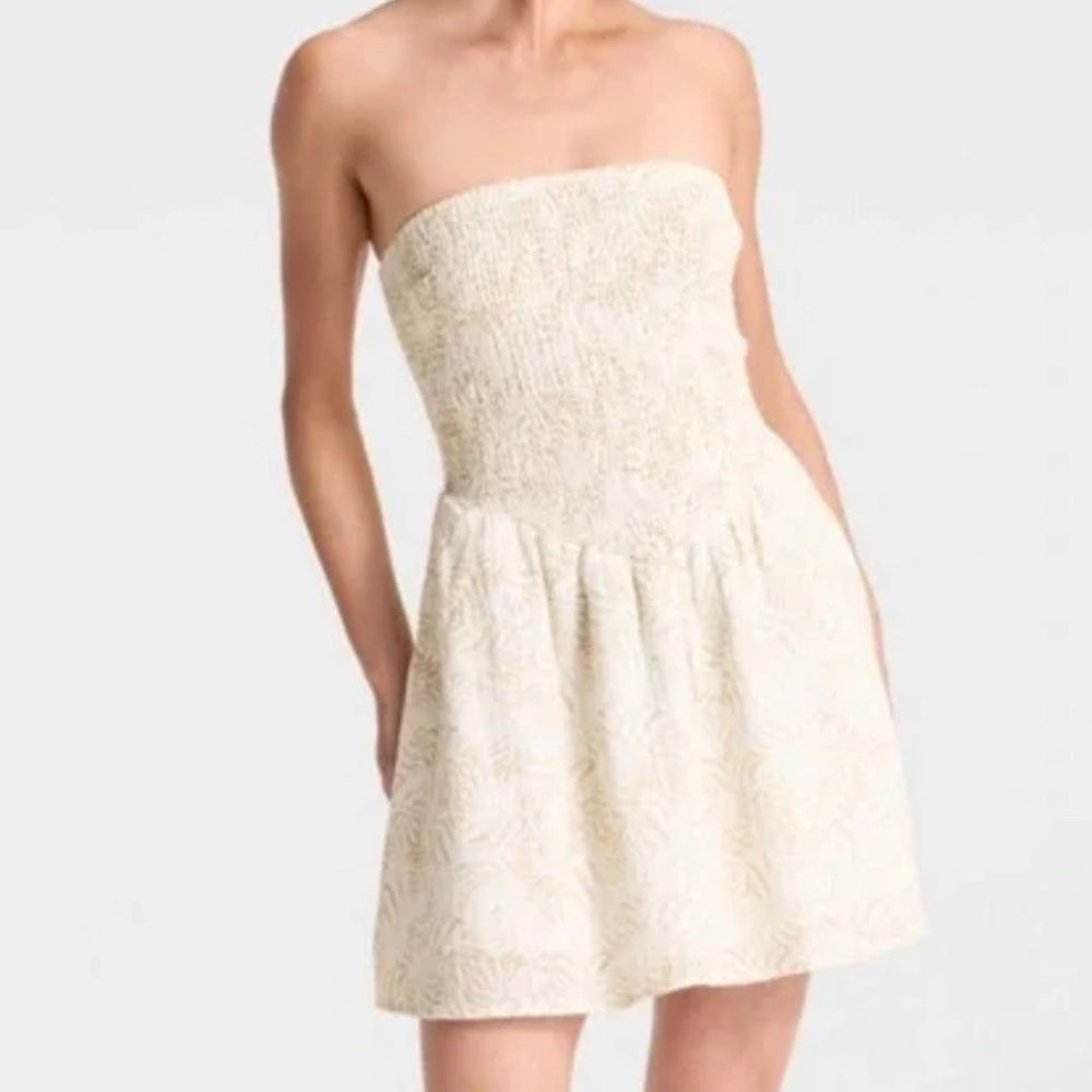 NWT Cream Strapless Smocked Neutral Dress